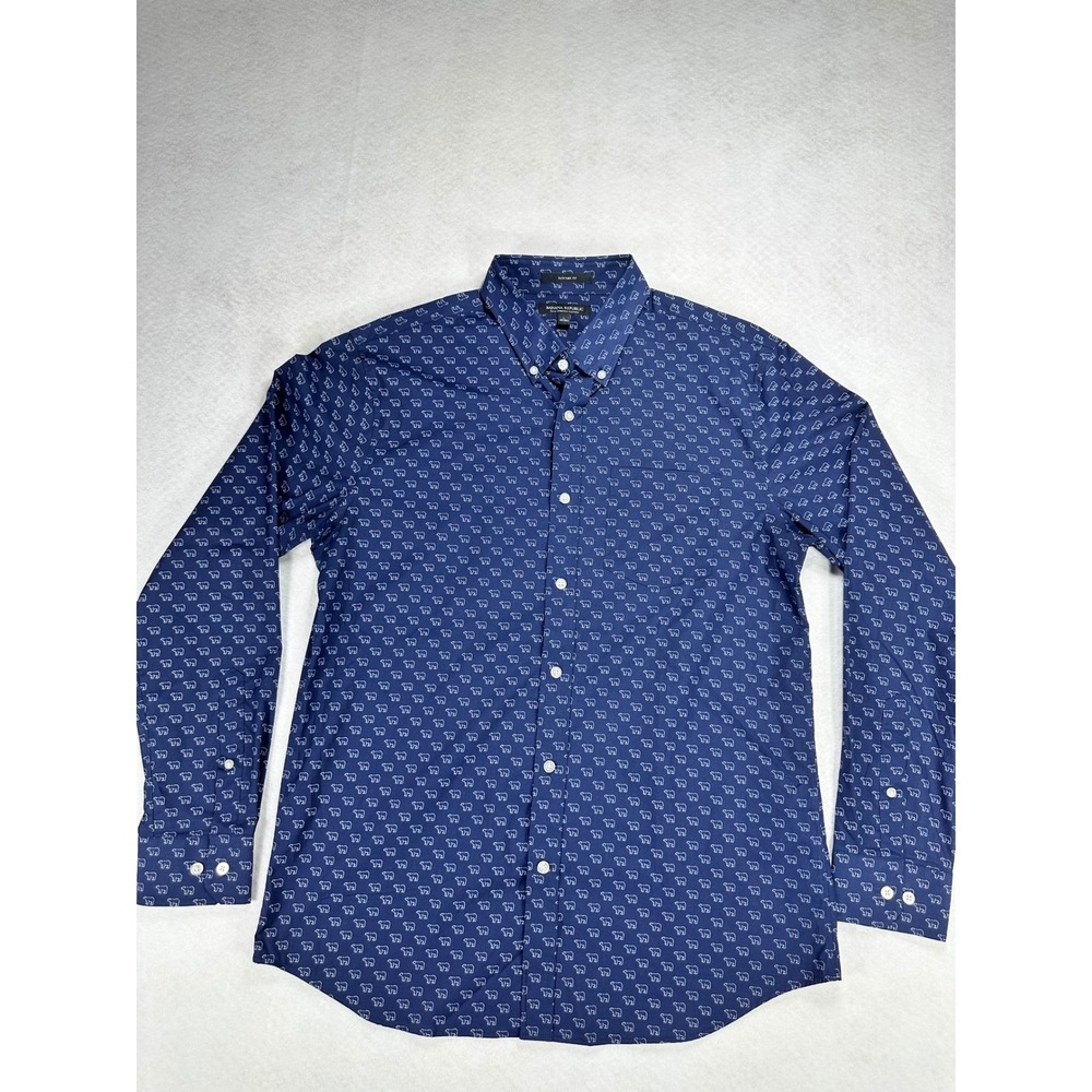Banana Republic Mens L Large Slim Fit Tech Stretch Polar Bear Button Down Shirt